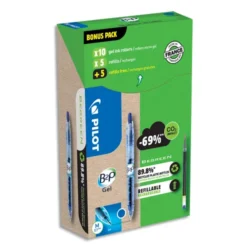 PILOT Pack promo de 10 stylos à pointes moyennes B2P Gel + 10 recharges à -50%. Coloris bleu