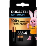 DURACELL Piles alcalines AAA Optimum, 1,5 V LR03 MN2400, lot de 4 piles