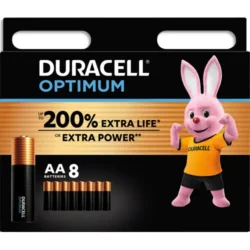 DURACELL Piles alcalines AA Optimum, 1,5 V LR06 MX1500, lot de 8 piles