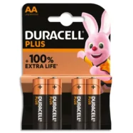 DURACELL Piles alcalines AA Plus 100%, 1,5V LR6 MN1500, lot de 4 piles