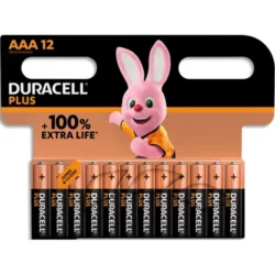 DURACELL Piles alcalines AAA Plus 100%, 1.5V LR03 MN2400, lot de 12 piles