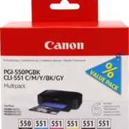 CANON Pack de 6 cartouches jet d'encre noir x2 cyan magenta jaune gris 550/551 6496B005