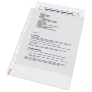 ESSELTE Sachet de 100 pochettes perforées A4 en polypropylène 6/100eme lisse. Coloris transparent