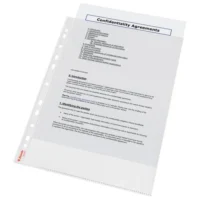 ESSELTE Sachet de 100 pochettes perforées A4 en polypropylène 6/100eme lisse. Coloris transparent