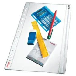 ESSELTE Sachet de 5 pochettes perforées A4 en PVC 20/100eme lisse avec fermeture zip