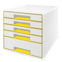 LEITZ Module de classement WOW, 4 petits + 1 grand tiroirs - Dim: L36,3 x H27 x P28,7 cm. Coloris Jaune