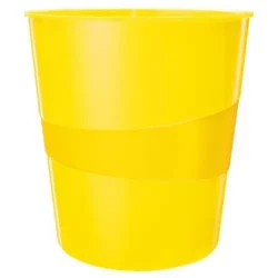 LEITZ Corbeille à papier 15 litres WOW - Dimensions : Ø 29 x H32,4 cm. Finition laquée. Coloris Jaune