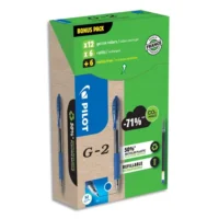 PILOT Pack de 12 rollers G2 encre gel + 12 recharges. Pointe moyenne 0,7mm. Coloris bleu