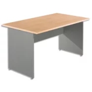 SIMMOB Bureau droit hêtre L140 x P80 cm et voile de fond couleur alu