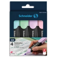 SCHNEIDER Pochette de 4 surligneurs Job pointe biseautée. Tracé de 1 à 5 mm. Couleurs assorties