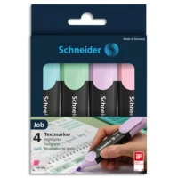 SCHNEIDER Pochette de 4 surligneurs Job pointe biseautée. Tracé de 1 à 5 mm. Couleurs assorties