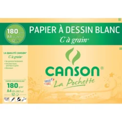CANSON Pochette de 12 feuilles de papier dessin C A GRAIN 180g A4 Ref-27107