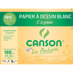 CANSON Pochette de 12 feuilles 24x32cm papier dessin Blanc C A GRAIN 180g