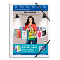 OXFORD Chemise 3 rabats et élastique personnalisable POLYVISION en polypro 5/10e. A4. Blanc opaque