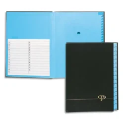 PERGAMY Trieur alphabétique 25 compartiments, couverture rigide plastifiée en PVC noir
