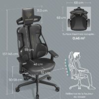 Fauteuil gaming réglable dossier inclinable noir d'encre