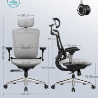 Fauteuil ergonomique réglable en toile gris tourterelle
