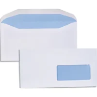 Boîte de 1000 enveloppes Blanches gommées 80g mise sous pli automatique DL2 114X229 fenêtre 45x100