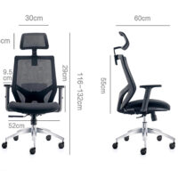 Chaise ergonomique accoudoirs en forme d'arme à feu inclinaison pivotant tissu de maille noir