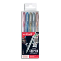 UNI-BALL Pochette de 5 stylos bille à encre gel Platines, couleurs métallisées assorties UM120NM-5