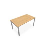 Bureau rectangulaire Conect L. 140 x P. 80 cm - plateau ép. 25 mm mélamine chêne clair - piétement arche rectangulaire fixe métal lisse gris aluminium