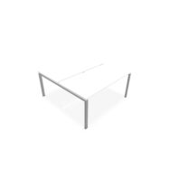 Bureau bench Conect L. 160 x P. 165 cm - 2 plateaux ép. 25 mm mélamine blanc neige - piétement arche rectangulaire fixe métal lisse gris aluminium