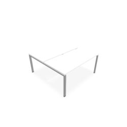 Bureau bench Conect L. 160 x P. 165 cm - 2 plateaux ép. 25 mm mélamine blanc neige - piétement arche rectangulaire fixe métal lisse gris aluminium