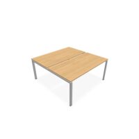 Bureau bench Conect L. 160 x P. 165 cm - 2 plateaux ép. 25 mm mélamine chêne clair - piétement arche rectangulaire fixe métal lisse gris aluminium