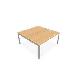 Bureau bench Conect L. 160 x P. 165 cm - 2 plateaux ép. 25 mm mélamine chêne clair - piétement arche rectangulaire fixe métal lisse gris aluminium