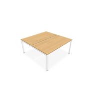 Bureau bench Conect L. 160 x P. 165 cm - 2 plateaux ép. 25 mm mélamine chêne clair - piétement arche rectangulaire fixe métal lisse blanc