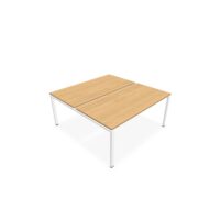 Bureau bench Conect L. 160 x P. 165 cm - 2 plateaux ép. 25 mm mélamine chêne clair - piétement arche rectangulaire fixe métal lisse blanc