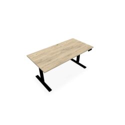 Bureau Axel rectangulaire L. 160 x P. 80 cm - plateau  ep. 25 mm mélamine chêne Brunswick - métal lisse noir - réglable en hauteur par système motorisé