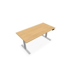 Bureau Axel rectangulaire L. 160 x P. 80 cm - plateau mélamine ep. 25 mm mélamine chêne clair - structure métal gris argent - réglable en hauteur par système motorisé