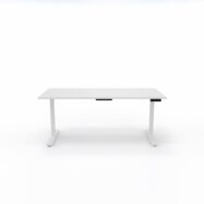 Bureau Axel rectangulaire L. 180 x P. 80 cm - plateau mélamine ep. 25 mm mélamine blanc neige - structure métal lisse blanc - réglable en hauteur par système motorisé