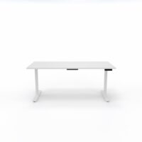 Bureau Axel rectangulaire L. 180 x P. 80 cm - plateau mélamine ep. 25 mm mélamine blanc neige - structure métal lisse blanc - réglable en hauteur par système motorisé