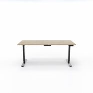 Bureau Axel rectangulaire L. 180 x P. 80 cm - plateau  ep. 25 mm mélamine chêne Brunswick - métal lisse noir - réglable en hauteur par système motorisé