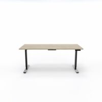 Bureau Axel rectangulaire L. 180 x P. 80 cm - plateau  ep. 25 mm mélamine chêne Brunswick - métal lisse noir - réglable en hauteur par système motorisé