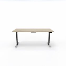 Bureau Axel rectangulaire L. 180 x P. 80 cm - plateau  ep. 25 mm mélamine chêne Brunswick - métal lisse noir - réglable en hauteur par système motorisé