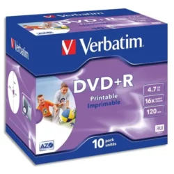 VERBATIM Pack de 10 DVD+R imprimable 4.7Go 16x 043508