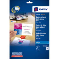 AVERY Pochette de 80 cartes de visite (85x54 mm) 240g coins droits Jet d'encre finition brillante