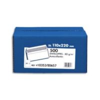 Boîte de 500 enveloppes Blanches 80g DL 110x220 mm autocollantes