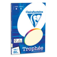 CLAIREFONTAINE Pochette de 100 feuilles papier couleur TROPHEE 80 grammes format A4. Coloris Ivoire - 4104C