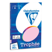 CLAIREFONTAINE Pochette de 100 feuilles papier couleur TROPHEE 80 grammes format A4. Coloris Rose