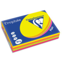 CLAIREFONTAINE Ramette 4x125F papier couleur Trophée 80g A3 assortis fluo Rose,Jaune,vert,Orange