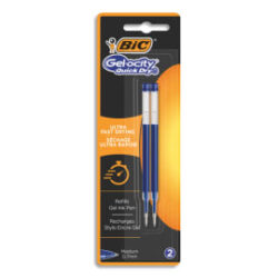 BIC Gel-ocity Quick Dry Recharges Stylo Gel Pointe Moyenne (0,7 mm) - Bleu, Blister de 2