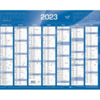 QUO VADIS Calendrier 7 mois par face avec vacances scolaires en haut, format 43 x 33,5 cm Bleu