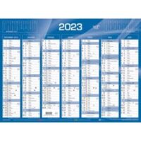 QUO VADIS Calendrier 7 mois par face avec vacances scolaires en haut, format 55 x 40,5 cm Bleu