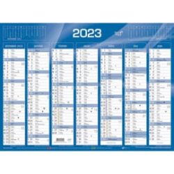 QUO VADIS Calendrier 7 mois par face avec vacances scolaires en haut, format 55 x 40,5 cm Bleu