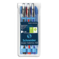 SCHNEIDER Pochette de 3 Stylos bille à capuchon, pointe large, corps caoutchouc confort, encres assorties