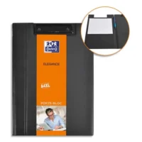 OXFORD Porte-bloc à rabat ELEGANCE en PVC expansé. Pince métallique pour maintenir le bloc. Coloris Noir